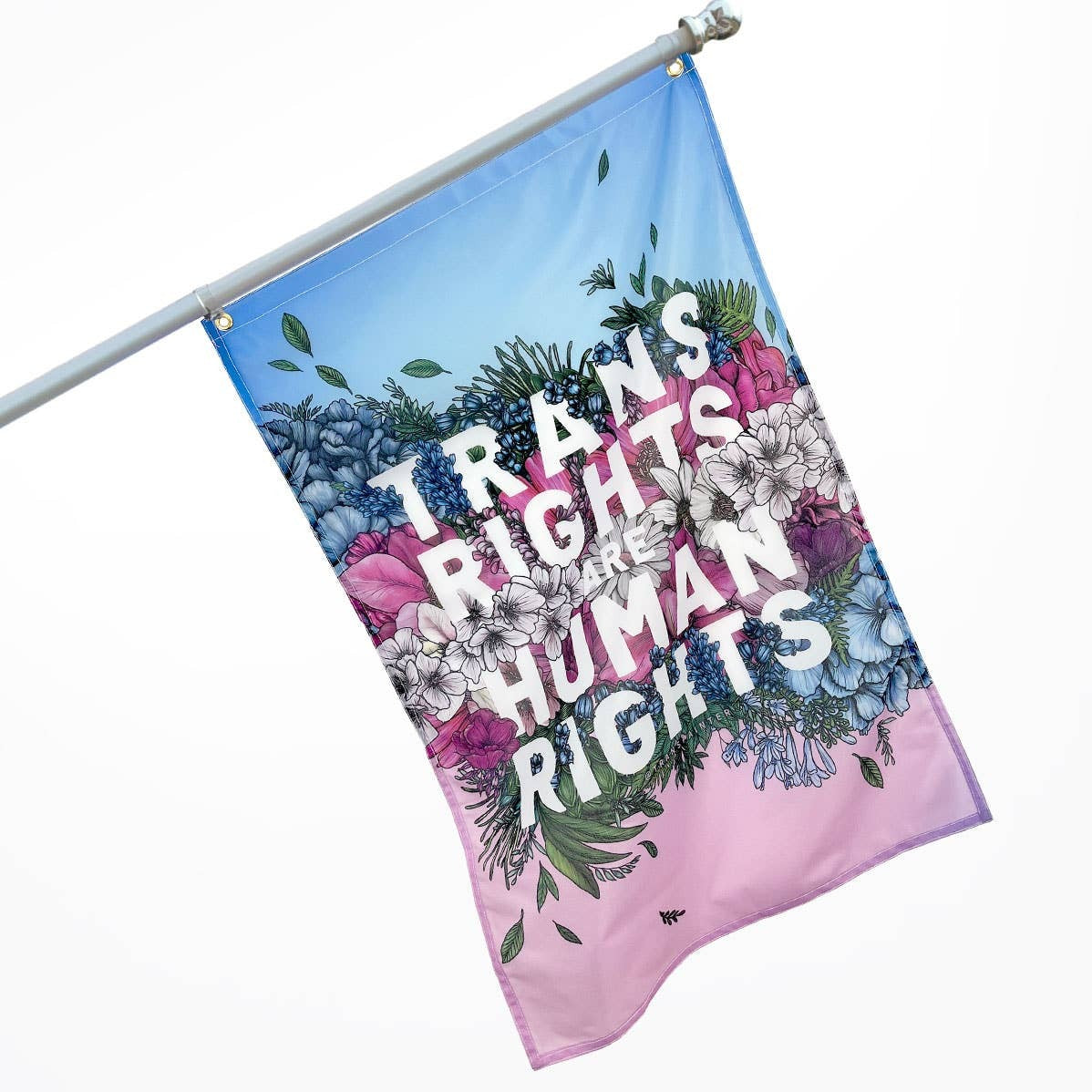 "Trans rights are human rights" Trans Pride lippu taideprintillä